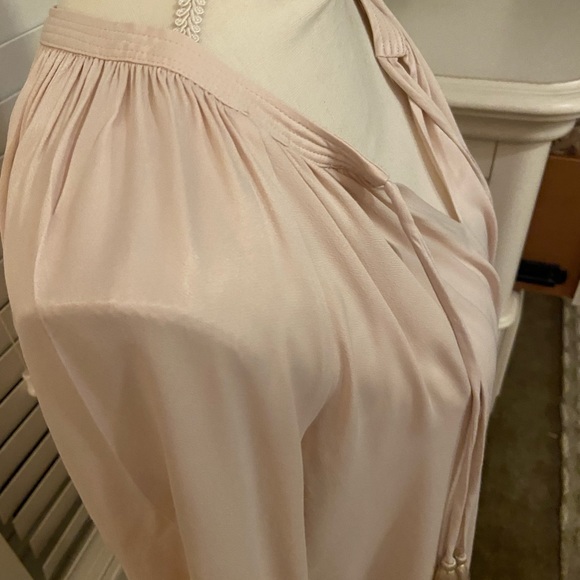 Johnny Was Calme Peasant Silky Blouse Champagne Tassel Top Boho Small - Picture 6 of 6